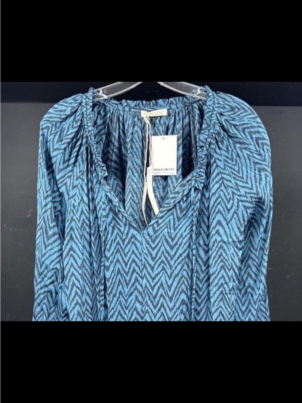 NWT Lovestitch Blue Chevron Peasant Blouse - Women Tops L